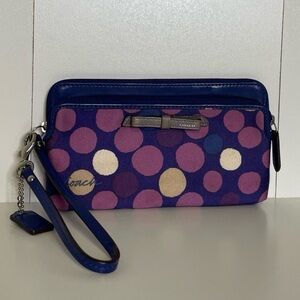 Coach Polka Dot Zippy Wristlet/Wallet, vibrant purple &pink polka dot designEUC